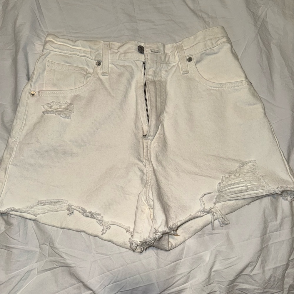 Levi's Cream Distressed Jean Shorts